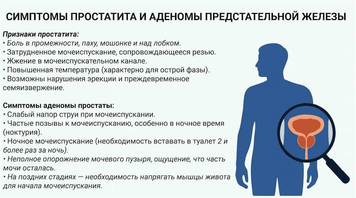 Симптомы простатита и аденомы предстательной железы