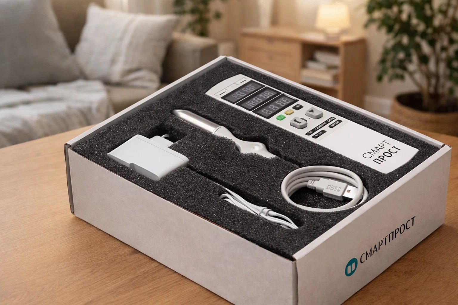 Аппарат Смарт Прост в упаковке для домашнего и клинического лечения простатита.