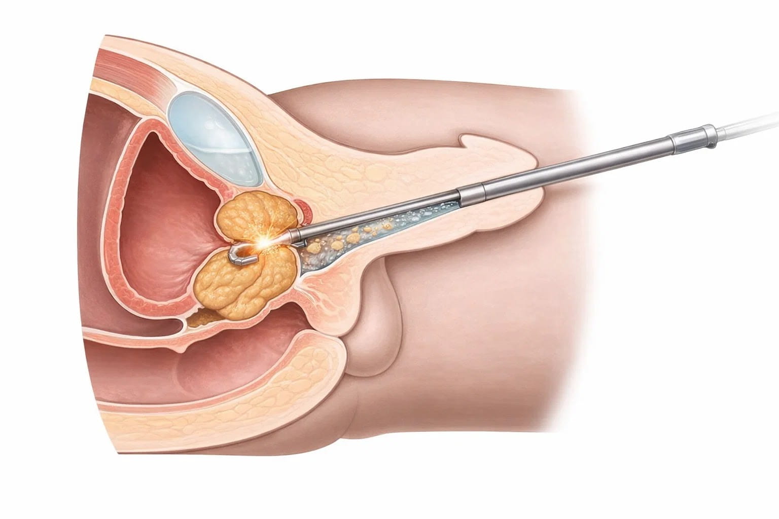 Операция при простатите методом трансуретральной резекции через мочеиспускательный канал.